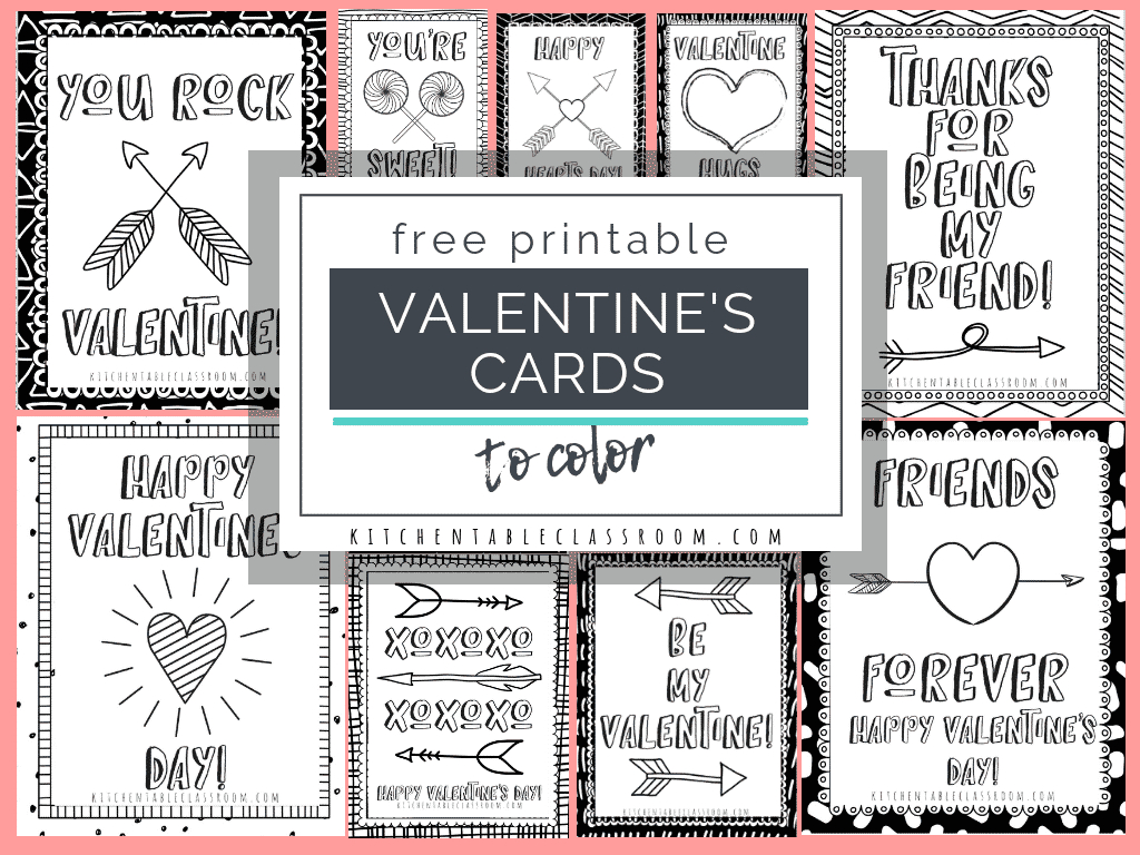 Printable Valentine Cards To Color - The Kitchen Table Classroom intended for Printable Teacher Valentine Cards Free