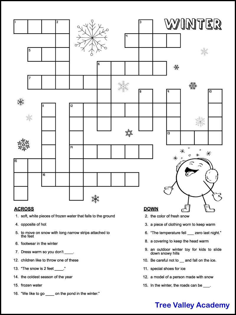 Printable Winter Crossword Puzzles For Kids - Tree Valley Academy with Printable Children&amp;#039;S Crosswords