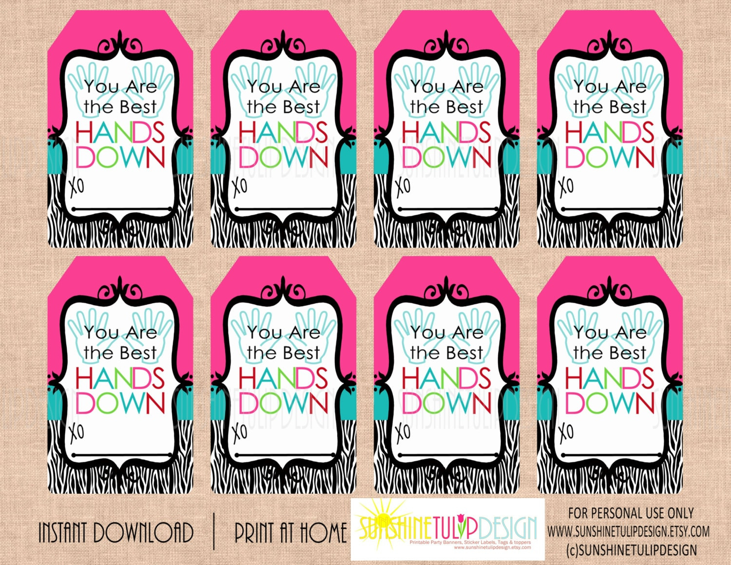 Printable You Are The Best Hands Down Gift Tags, Printable Teacher Appreciation Gift Tags, Printable Friendship Tagssunshinetulipdesign in Hands Down Teacher Appreciation Printable