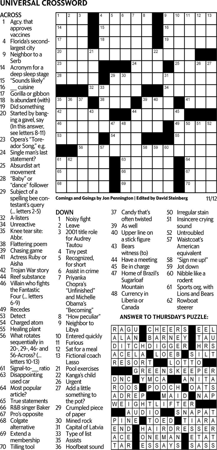 Puzzles - Universal Crossword - The News &amp;amp; Observer with regard to Universal Crosswords Printable