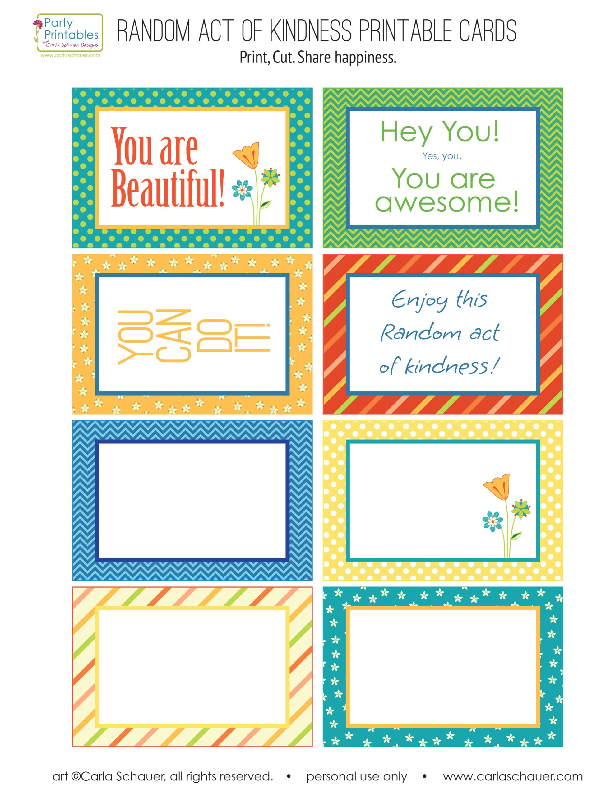 Random Act Of Kindness Free Printables - Carla Schauer Designs in Free Printable Kindness Cards