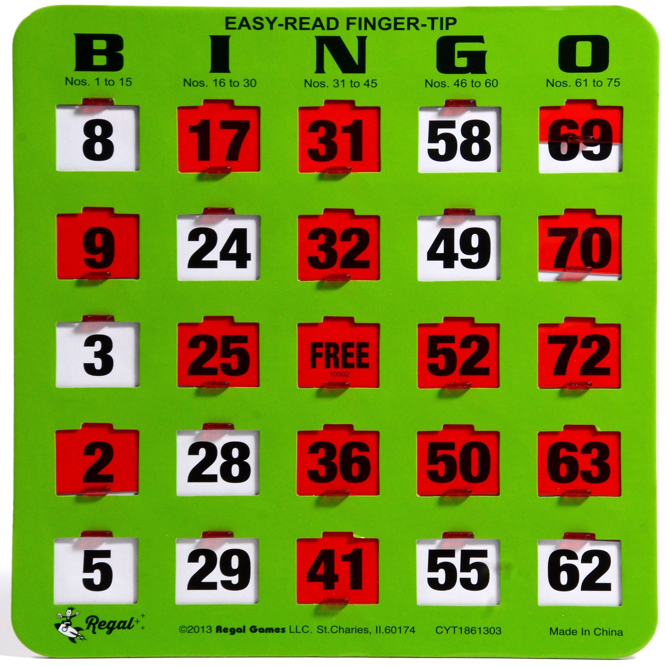 Regal Games Green Fingertip Shutter Slide Jumbo Bingo Cards With with Bingo Cards With Sliders