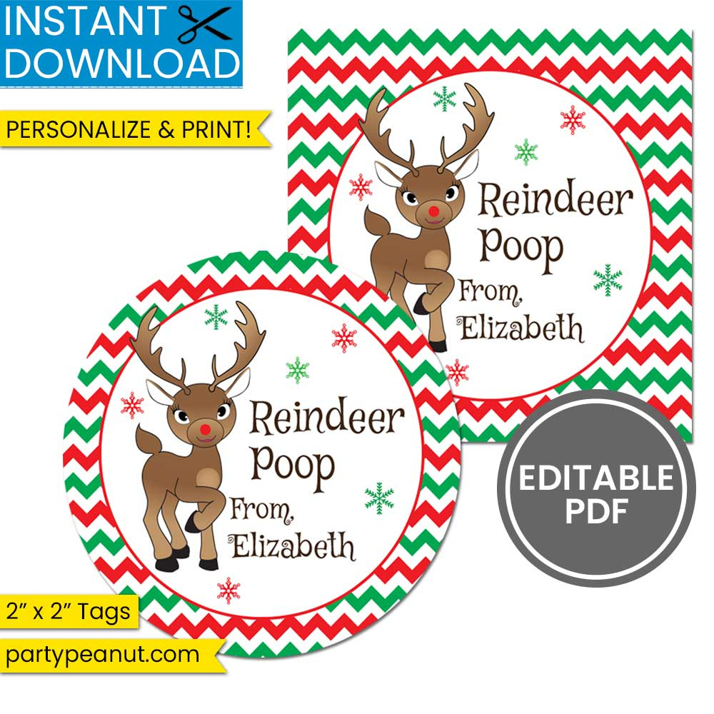 Reindeer Poop Tags Christmas Gift Tags - Party Peanut with Reindeer Poop Labels Free Printables