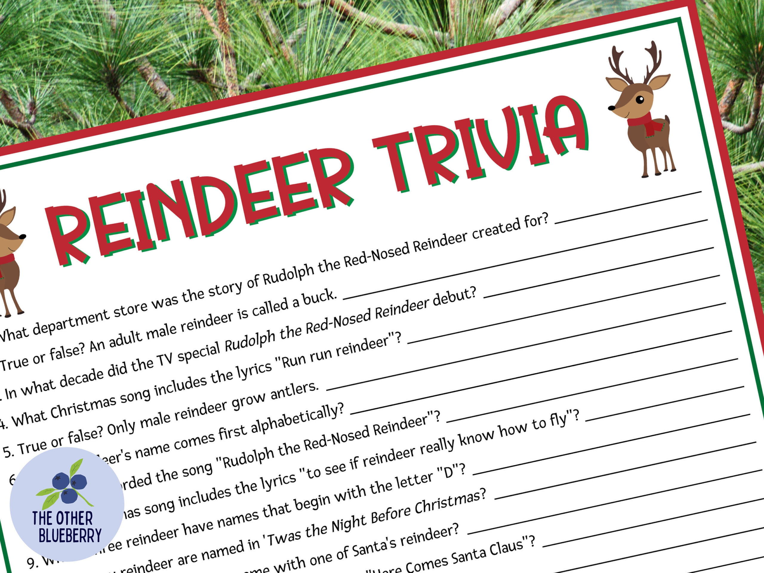 Reindeer Trivia Game Reindeer Game Christmas Game Christmas Party regarding Reindeer Trivia Questions And Answers Printable