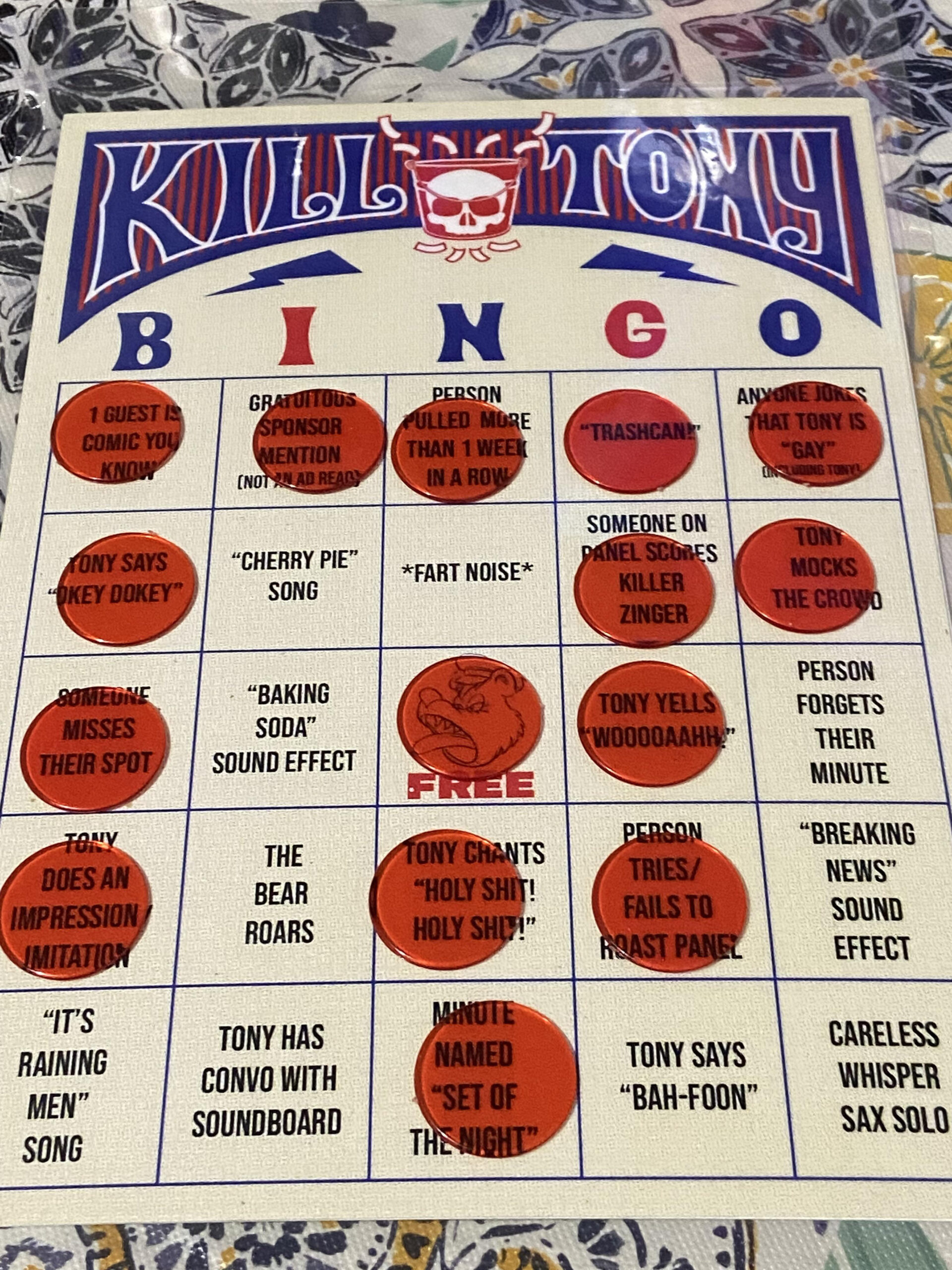 Results Of The Bingo Tonight :/ Better Luck Next Time Only One : R for Kill Tony Bingo Card