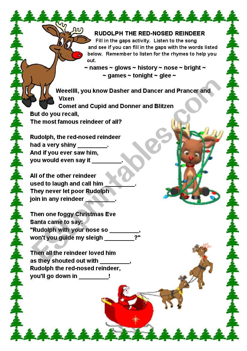 Rudolph The Red-Nosed Reindeer Song - Esl Worksheetvickiii pertaining to Printable Rudolph The Red Nosed Reindeer Lyrics