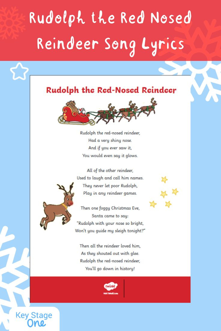 Rudolph The Red Nosed Reindeer Song Lyrics | Reindeer Song inside Rudolph the Red Nosed Reindeer Lyrics Printable