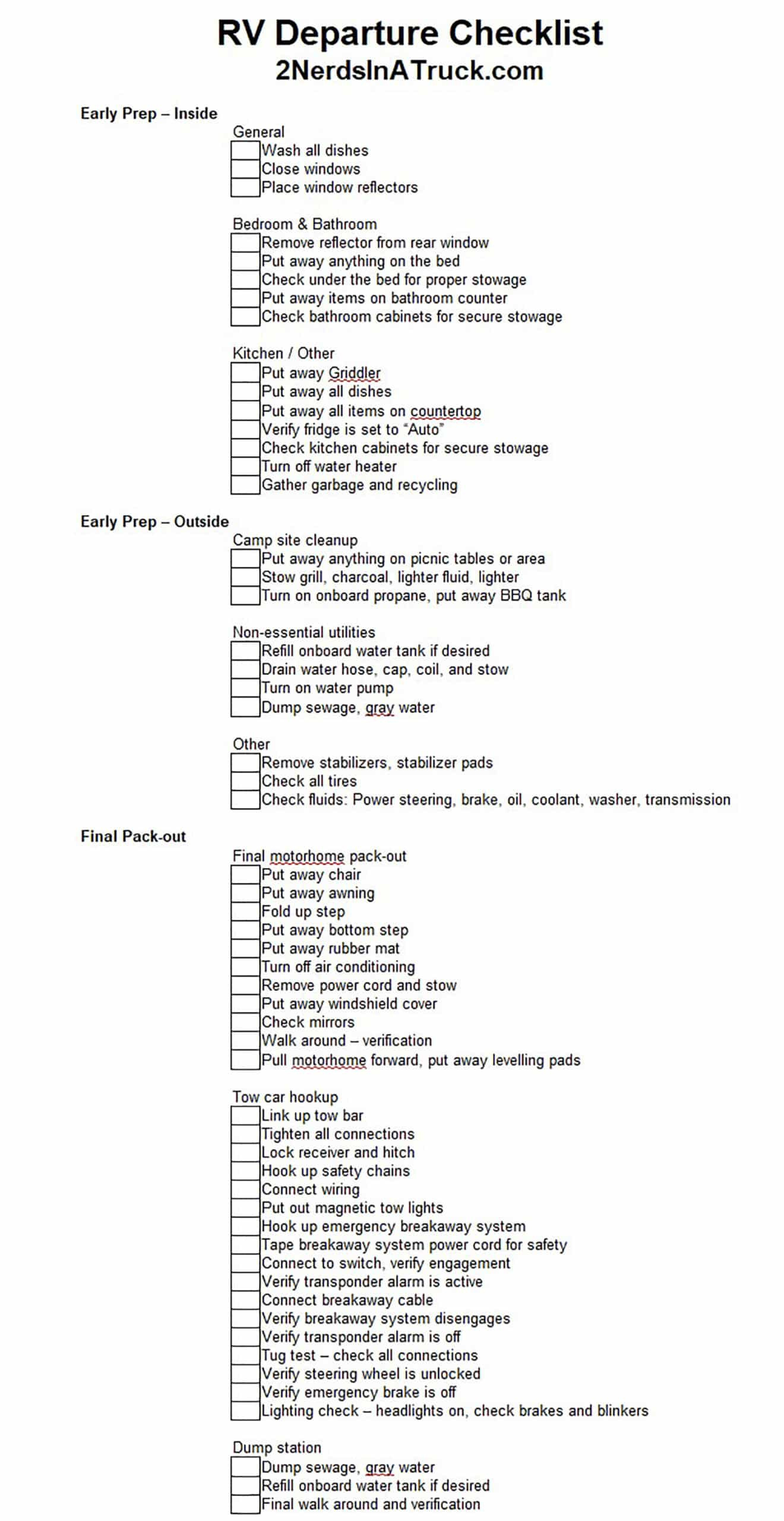 Rv Departure Checklist &amp;amp; Best Tear Down Tips - 2 Nerds In A Truck with Free Printable Rv Departure Checklist