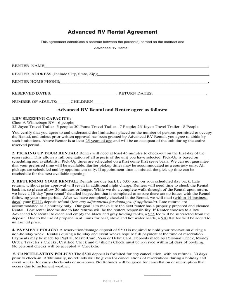 Rv Rental Agreement: Fill Out &amp;amp; Sign Online | Dochub pertaining to Free Printable Rv Rental Agreement