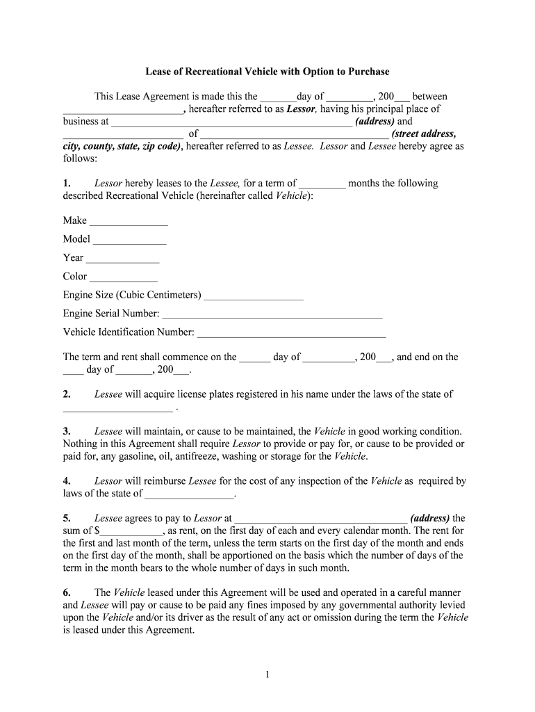 Rv Rental Agreement Template: Pre-Built Template | Airslate Signnow regarding Free Printable Rv Rental Agreement