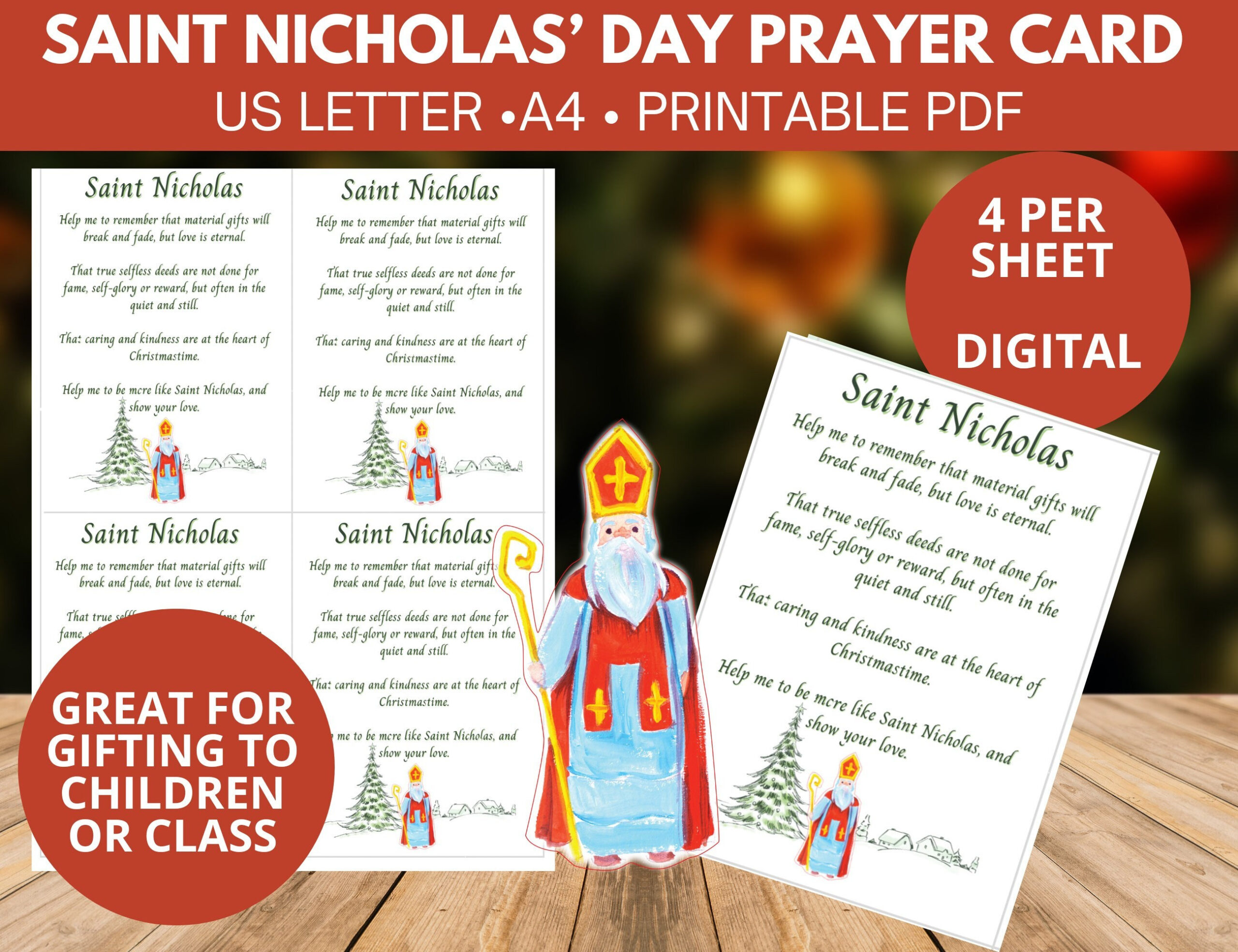 Saint Nicholas Day Gift Prayer Cards For Kids, Class, Homeschool with regard to St Nicholas Prayer Printable