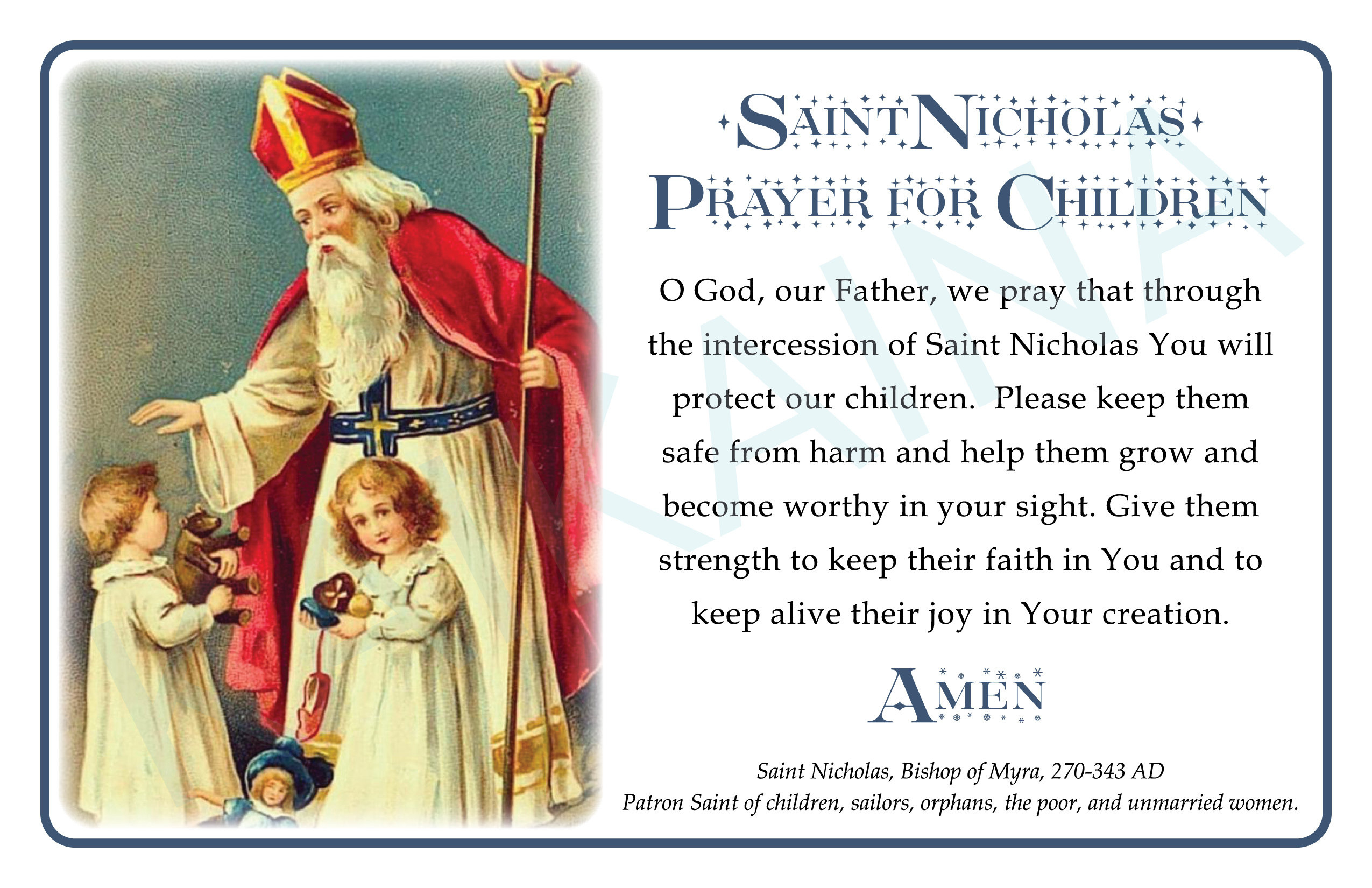 Saint Nicholas Prayer For Children Prayer Card 2 On A Page - Downloadable And Printable Catholic Saint Prayer Card with St Nicholas Prayer Printable