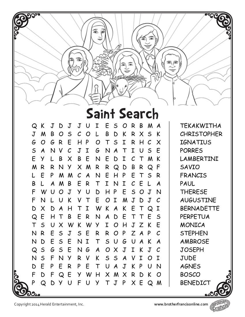 Saints Word Search - Catholicbrain pertaining to Catholic Word Search Printable