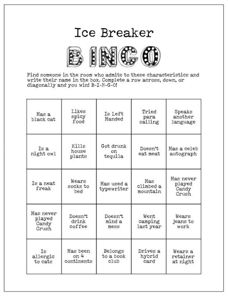 Sample Human Bingo Grids For Team Building - Team Bonding with Team Building Bingo Cards