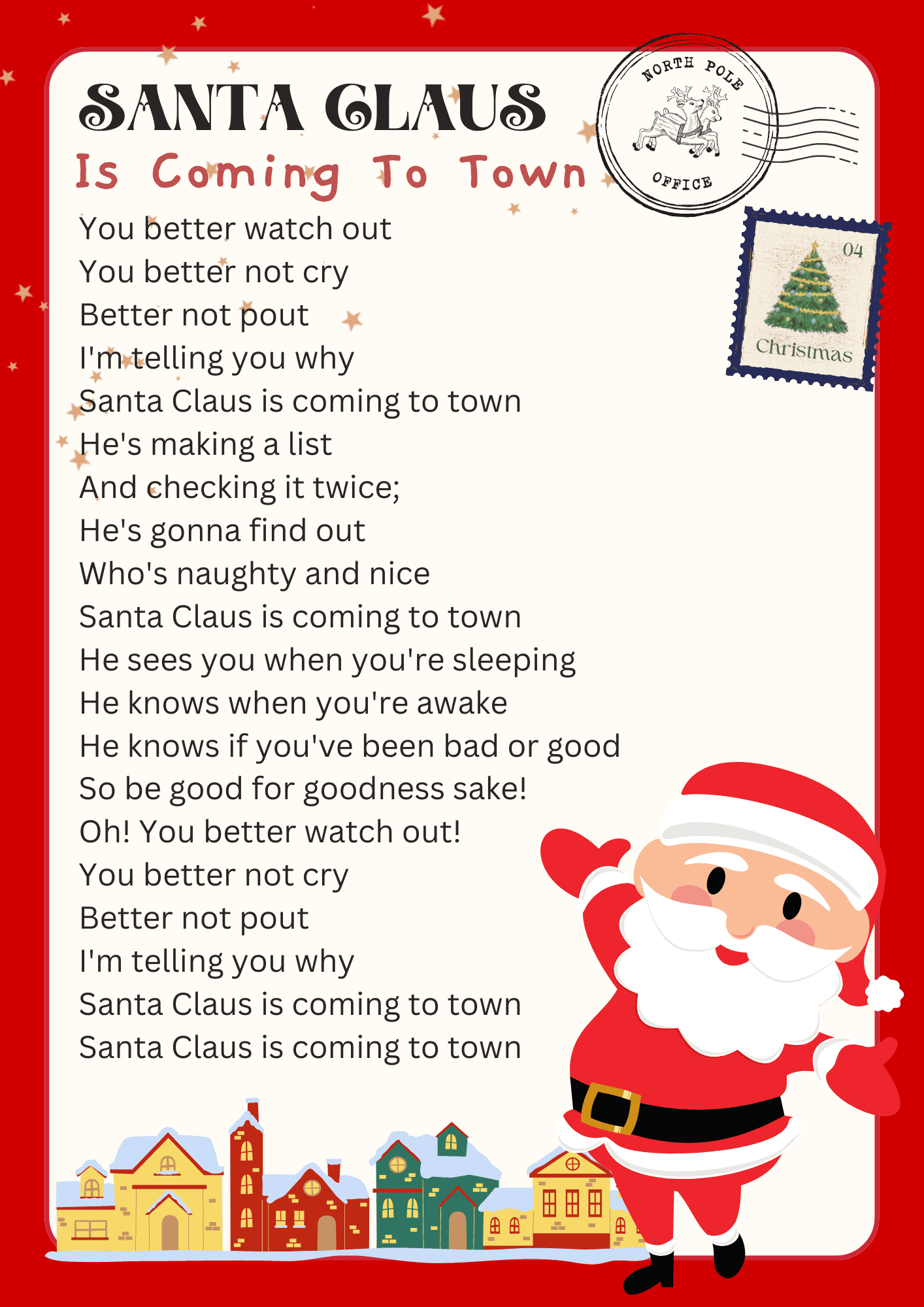 Santa Claus Is Coming To Town with Santa Claus Is Comin to Town Lyrics Printable