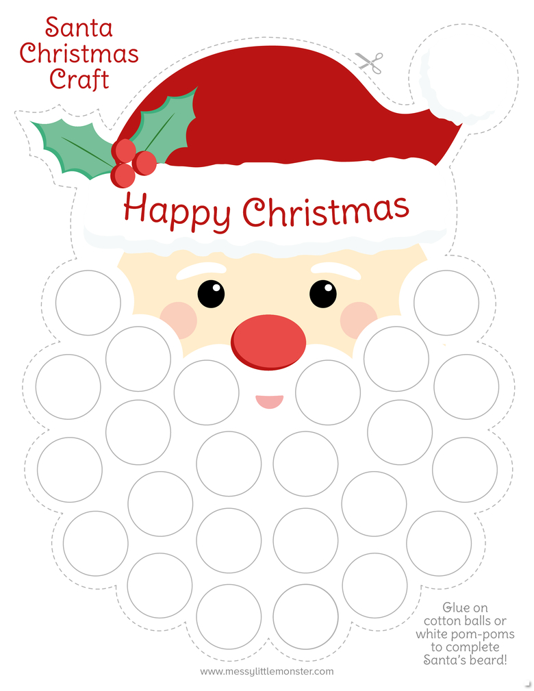 Santa'S Beard Christmas Countdown Printable - Messy Little Monster with regard to Free Printable Santa Cotton Ball Beard