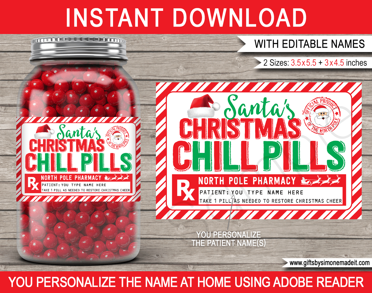 Santa&amp;#039;S Christmas Chill Pills (For Jars) - Red &amp;amp; Green within Free Printable Chill Pill Jar Label Printable