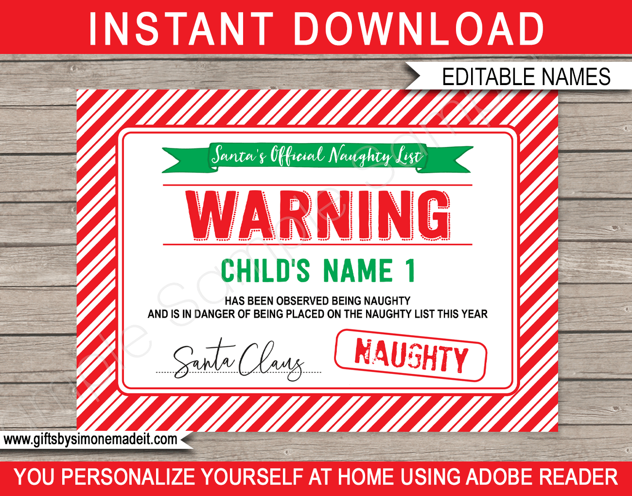 Santa&amp;#039;S Official Naughty List Warning Certificate - Red &amp;amp; Green inside Naughty List Certificate Free Printable