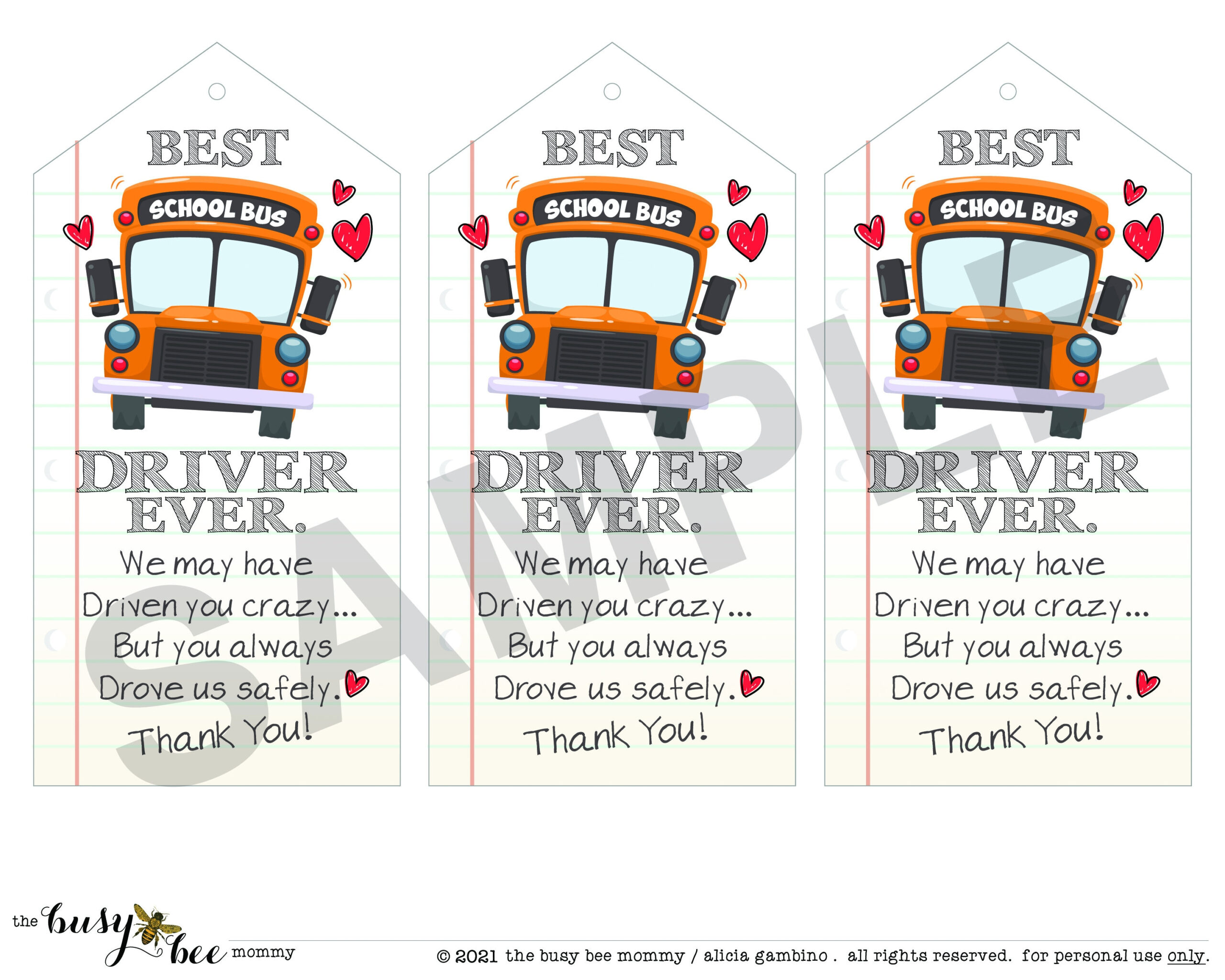 School Bus Driver Gift Tags / Book Marks Easy Diy Printable Gift regarding Printable Bus Tags For Backpacks