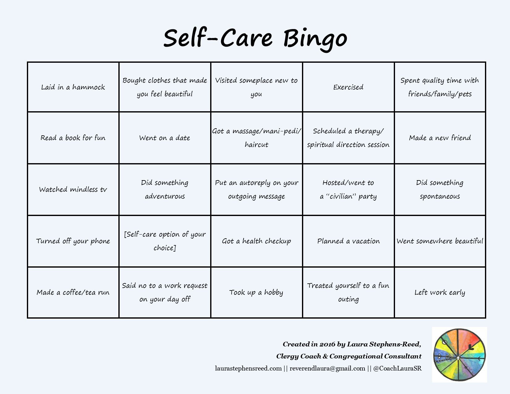 Self-Care Bingo — Laura Stephens-Reed with regard to Self Care Bingo Free Printable