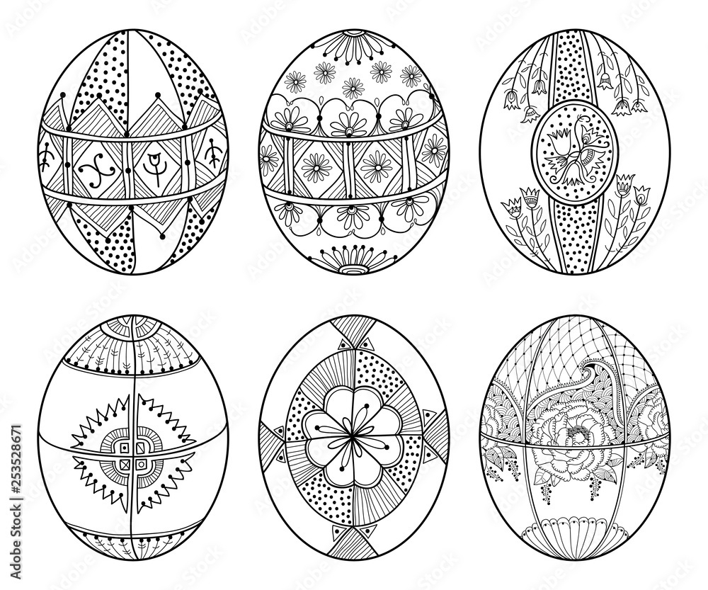 Set Of Outline Ethnic Ukrainian Easter Egg Pysanka In Black inside Free Printable Pysanky Patterns