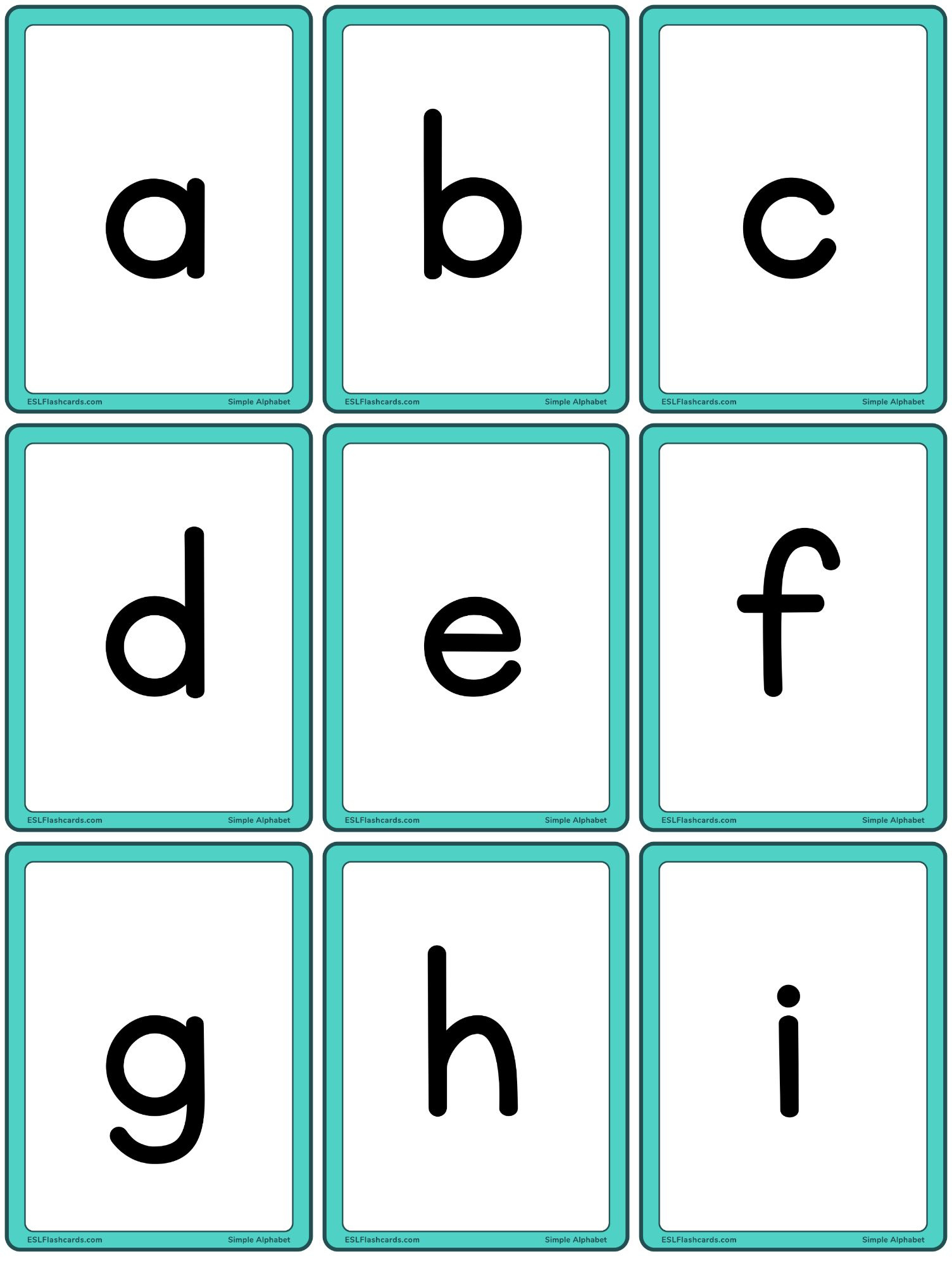 Simple Alphabet – Esl Flashcards with Free Printable Lowercase Alphabet Flash Cards