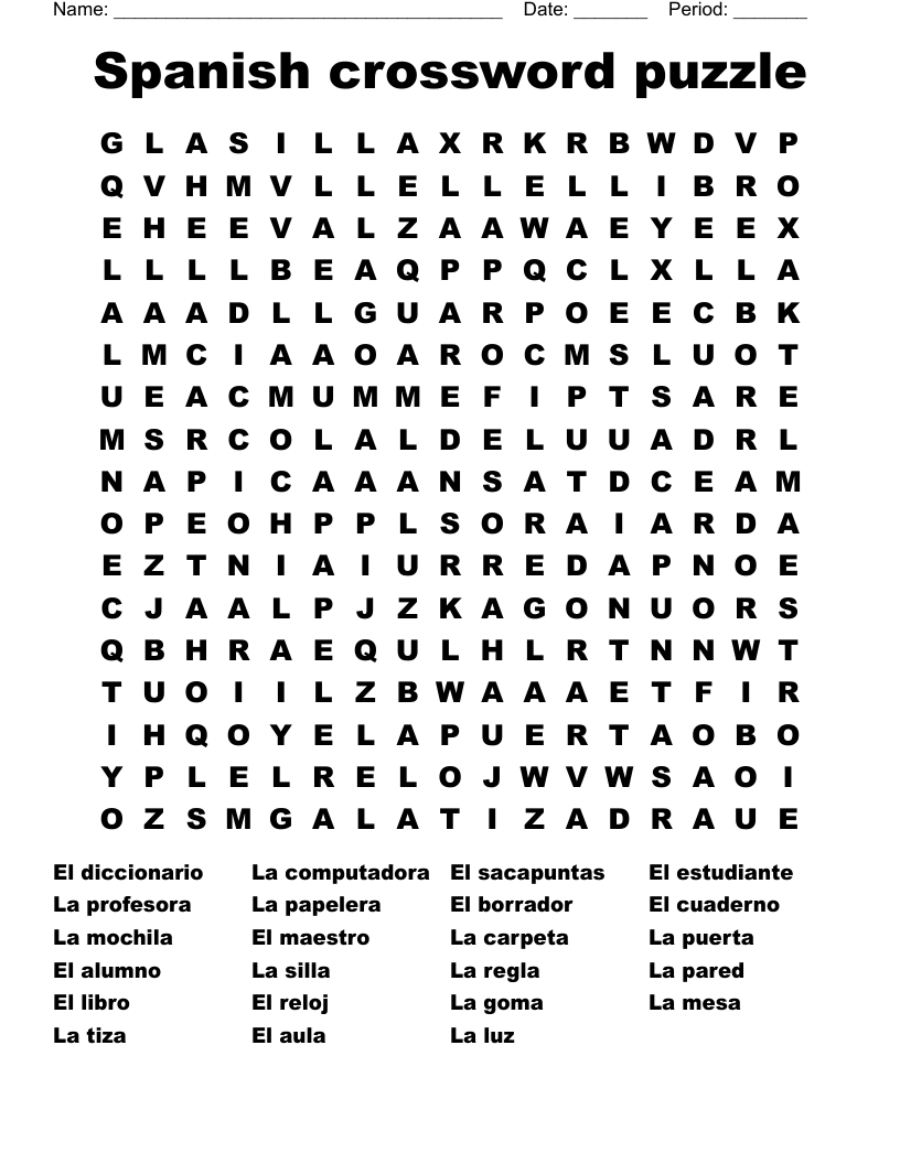 Spanish Crossword Puzzle Word Search - Wordmint for Free Printable Spanish Crossword Puzzles