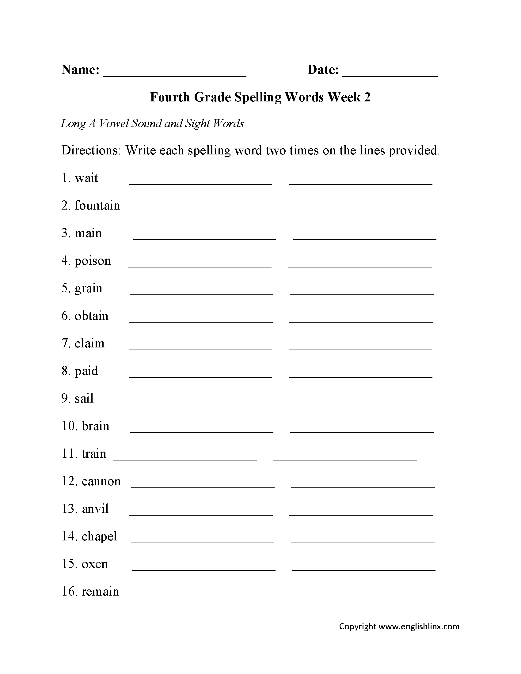 Spelling Worksheets | Fourth Grade Spelling Worksheets with regard to Vocabulary Printable Worksheets For 4th Grade