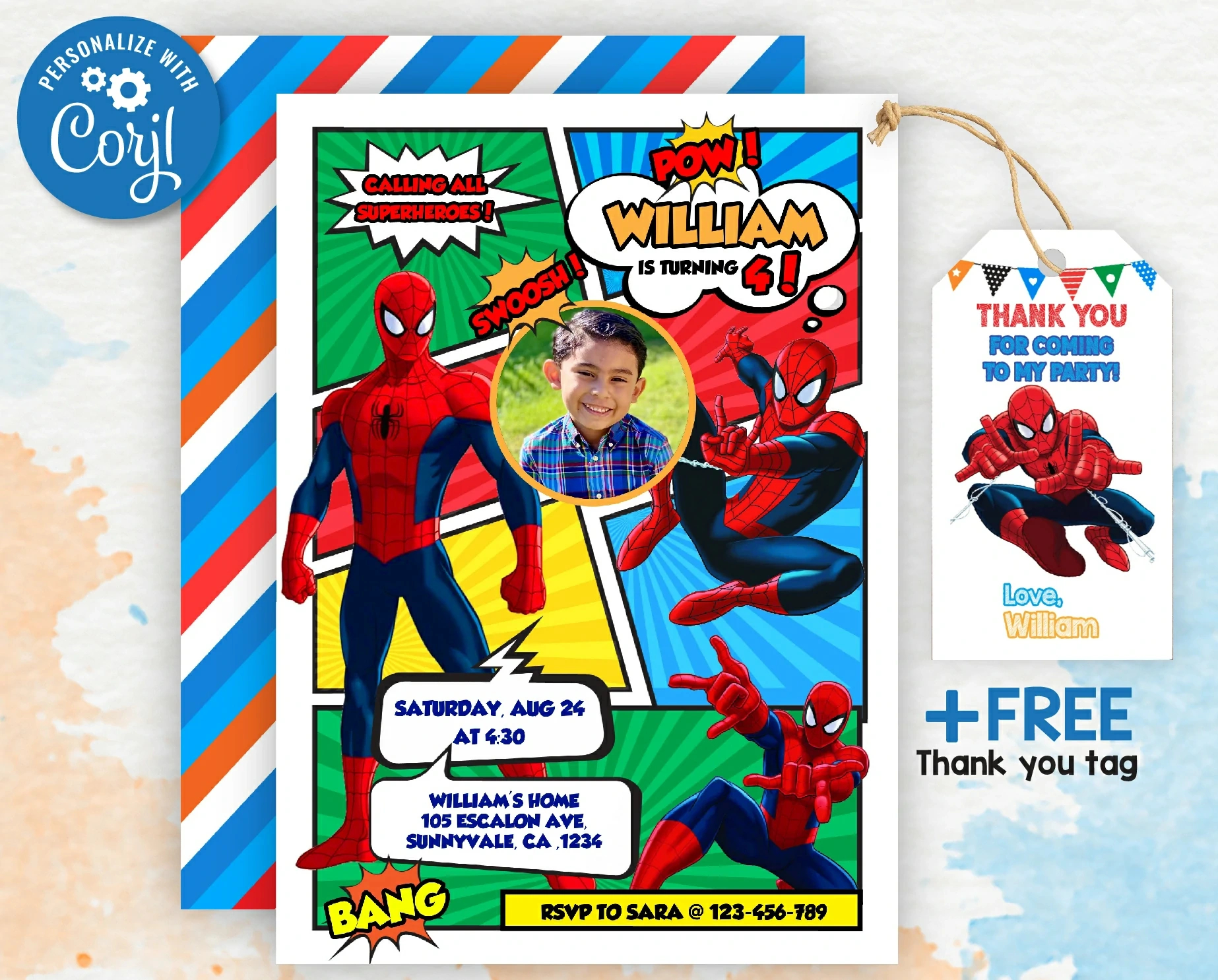 Spiderman Birthday Party Invitation With A Photo| Free Thank You Tag | Editable | Printable | Instant Download - Amazinginvite within Spiderman Free Invitations Printable