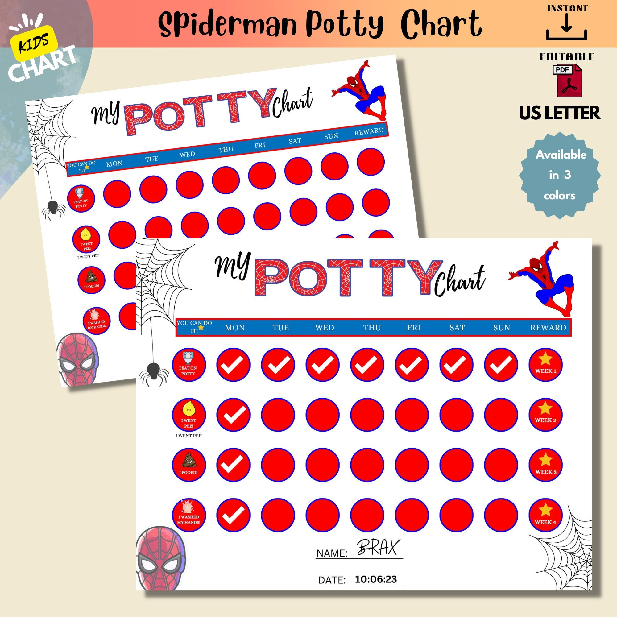 Spiderman Potty Chartspidey Potty Training Chartkids Reward within Free Printable Spiderman Potty Chart