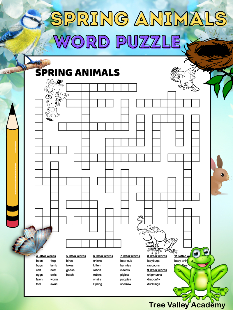 Spring Animals Fill In Puzzle - Tree Valley Academy within Printable Spring Crossword Puzzles