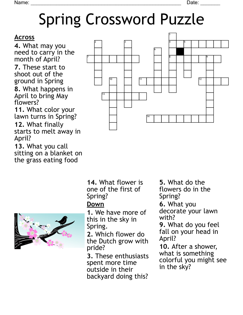 Spring Crossword Puzzle - Wordmint for Free Printable Spring Crossword Puzzles