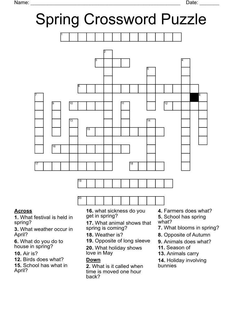 Spring Crossword Puzzle - Wordmint throughout Free Printable Spring Crossword Puzzles