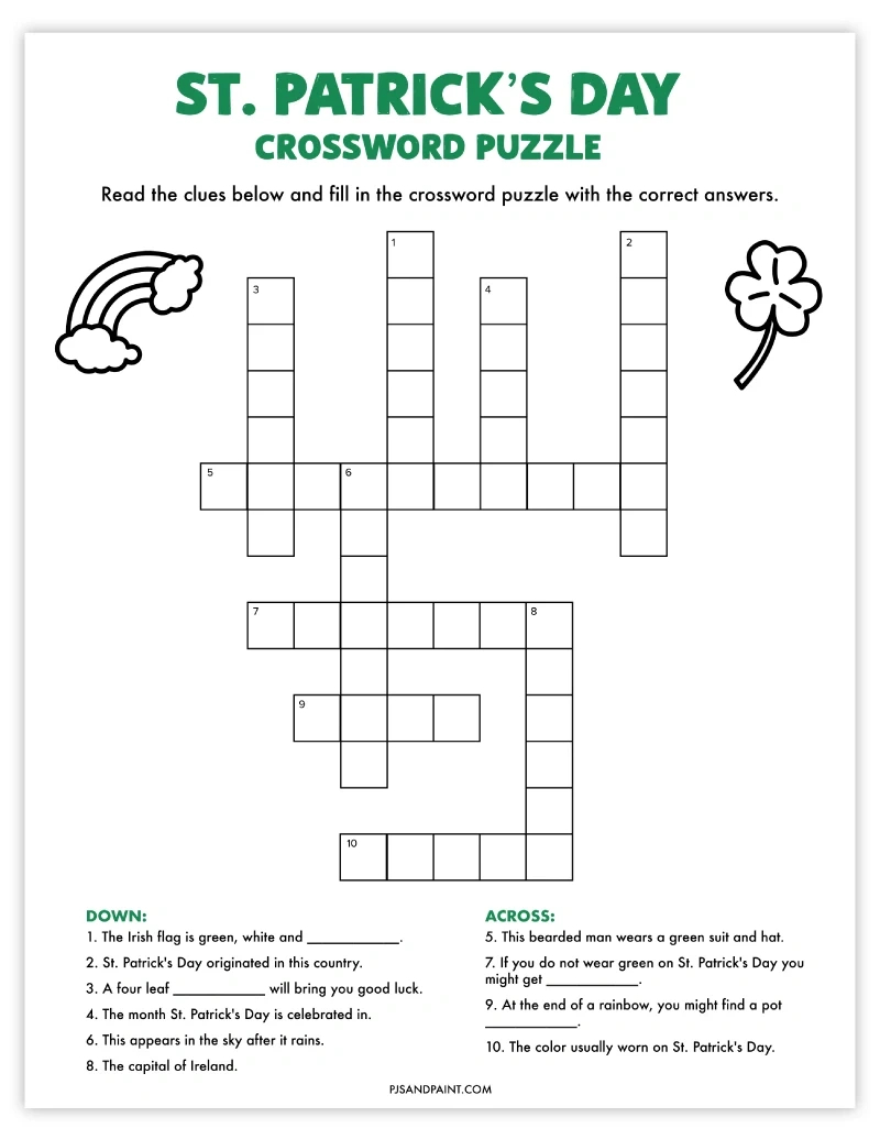 St. Patrick&amp;#039;S Day Crossword Puzzle - Free Printable Game - Pjs And within St Patrick&amp;amp;#039;s Day Puzzles Printable Free