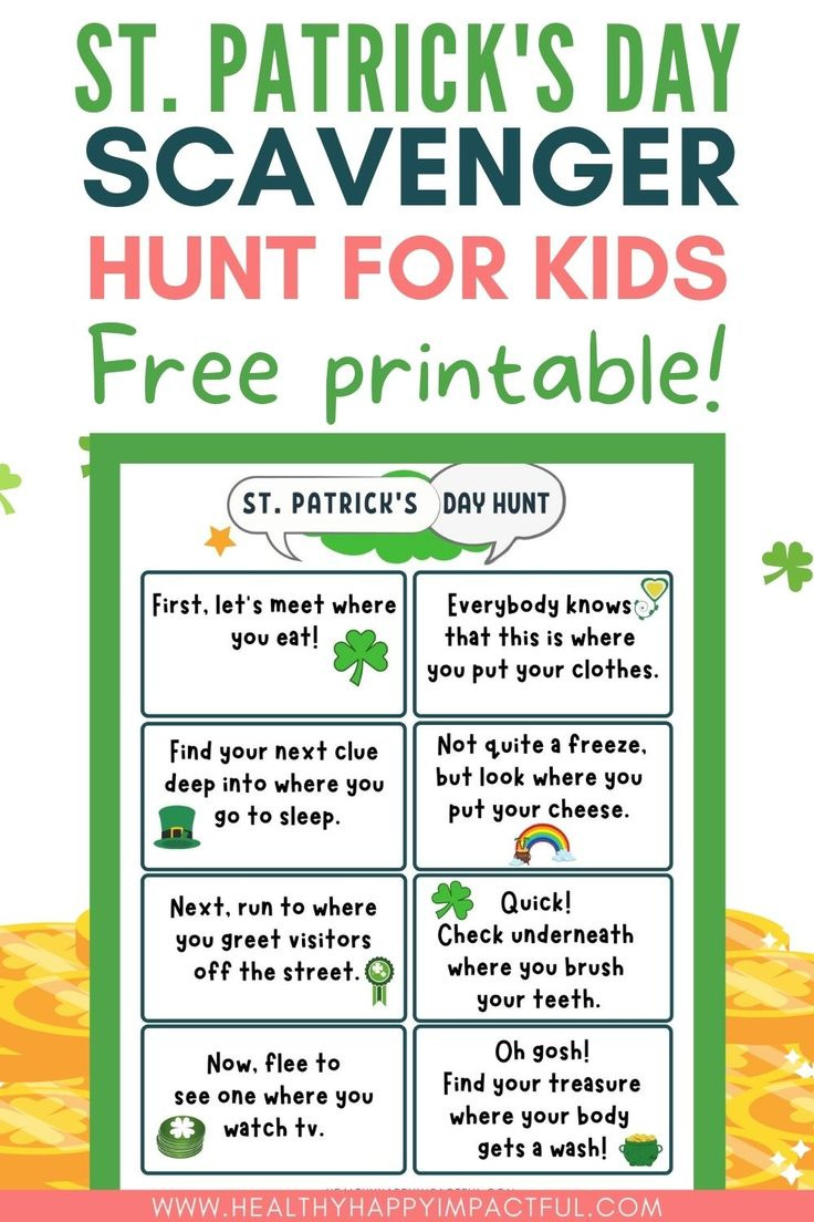 St. Patrick&amp;#039;S Day Scavenger Hunt For Kids (Free Printable) intended for Leprechaun Scavenger Hunt Free Printable