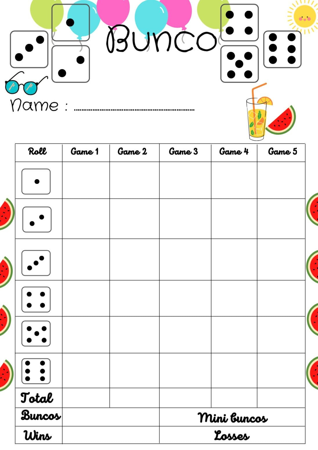 Summer Bunco Score Card Bunco Scoresheet Bunco Score Pads pertaining to Free Printable Bunco Score Sheets Summer