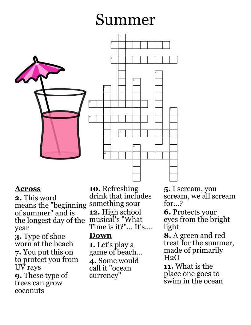 Summer Crossword - Wordmint for Summer Crossword Puzzle Free Printable