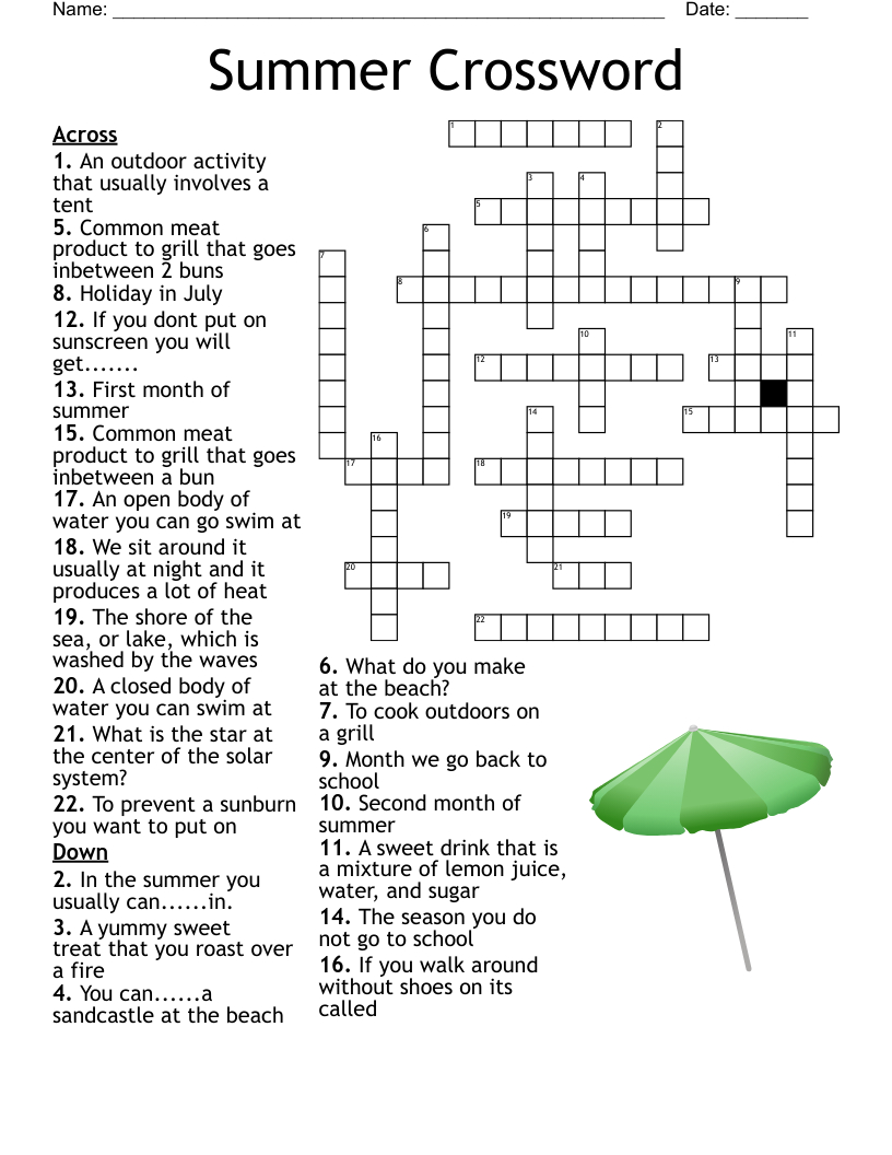 Summer Crossword - Wordmint intended for Crossword Puzzles Printable Summer