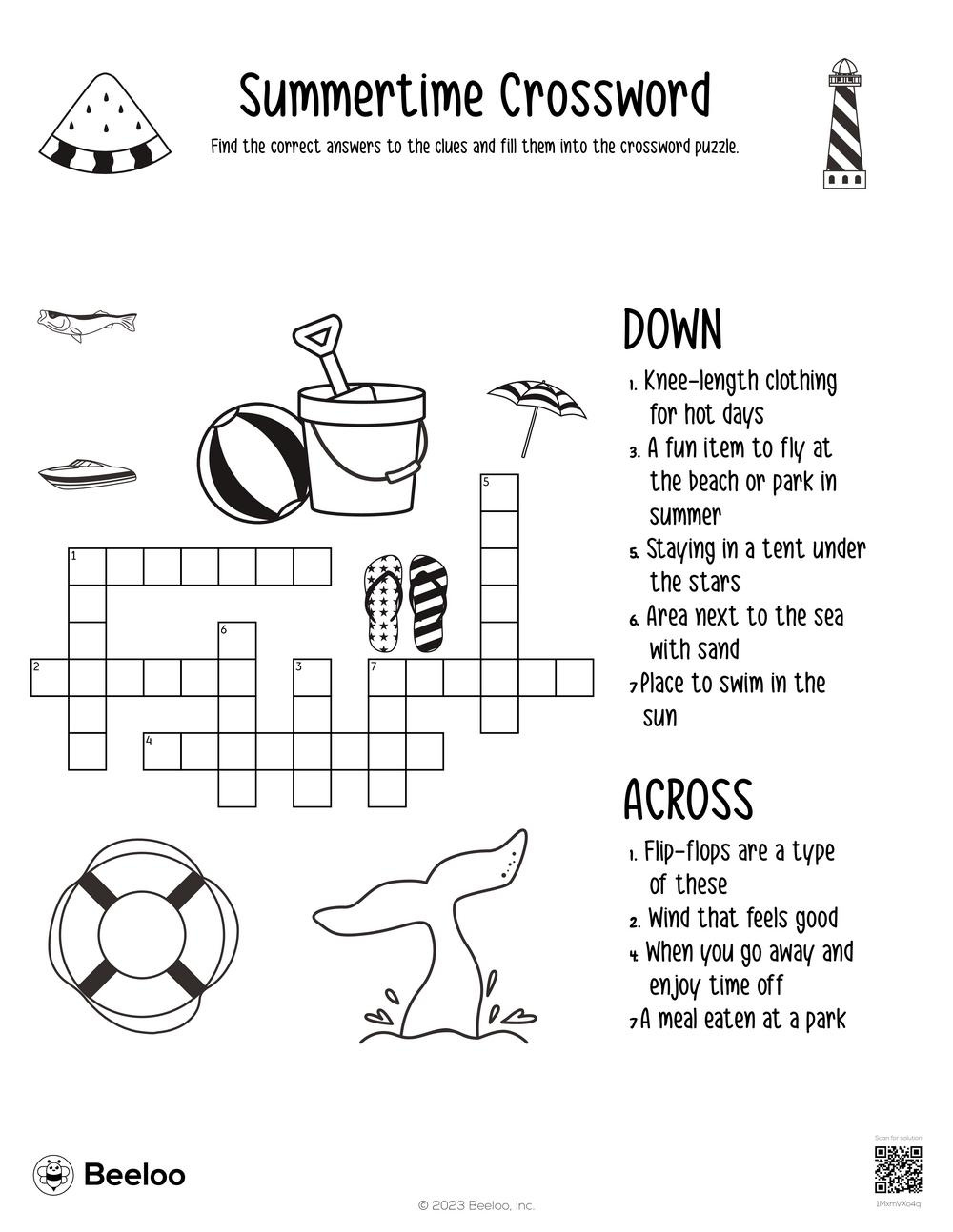 Summer-Themed Crossword Puzzles • Beeloo Printable Crafts And pertaining to Summer Crossword Puzzle Free Printable