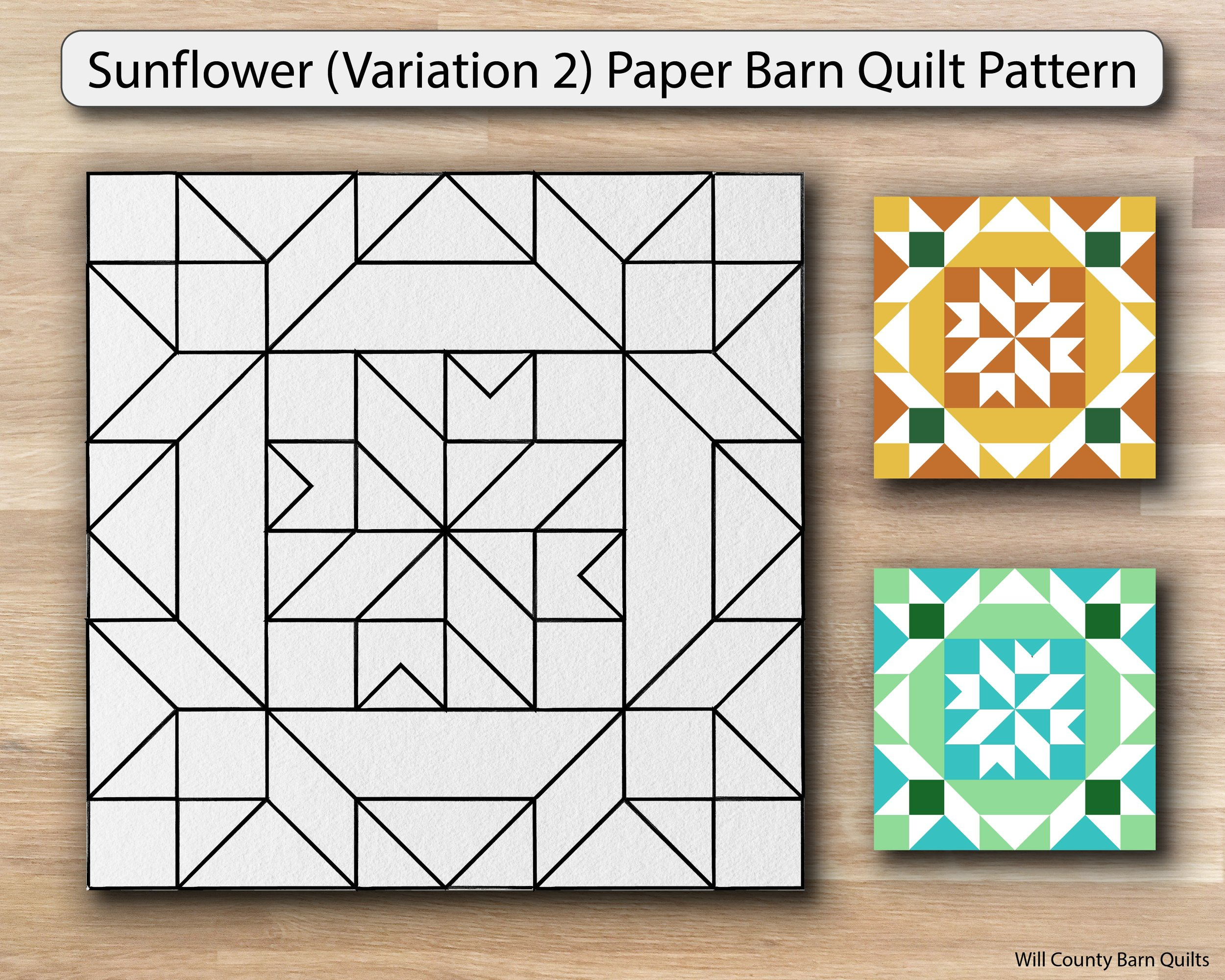 Sunflower (Variation 2) Barn Quilt Pattern — Will County Barn Quilt Trail inside Free Printable Barn Quilt Templates