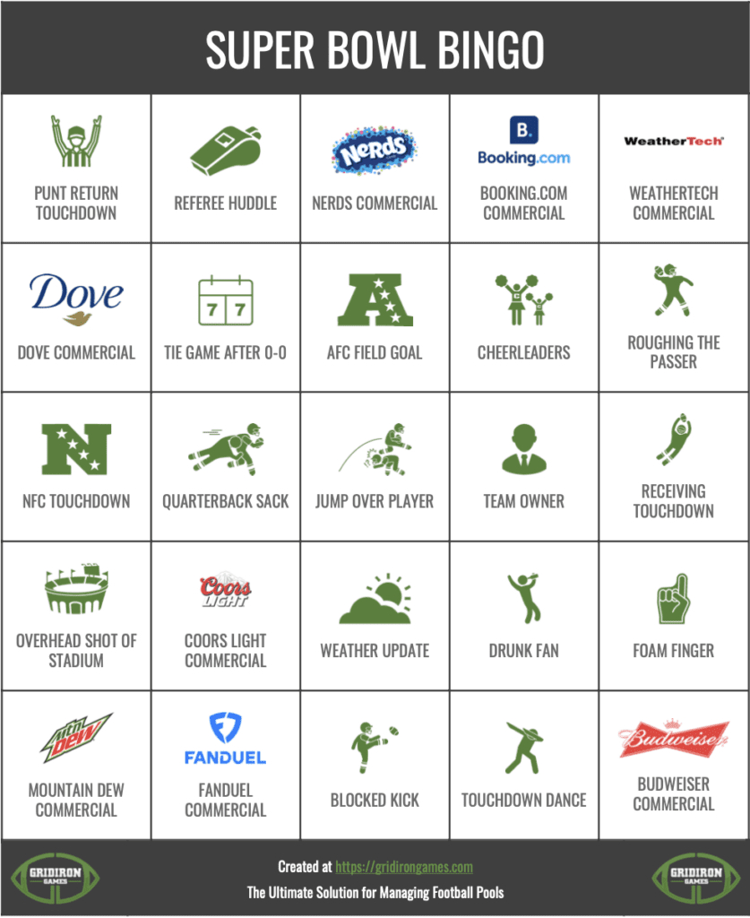 Super Bowl Bingo 2025 Free Printable Cards - Commercial Bingo regarding Football Bingo Card Generator