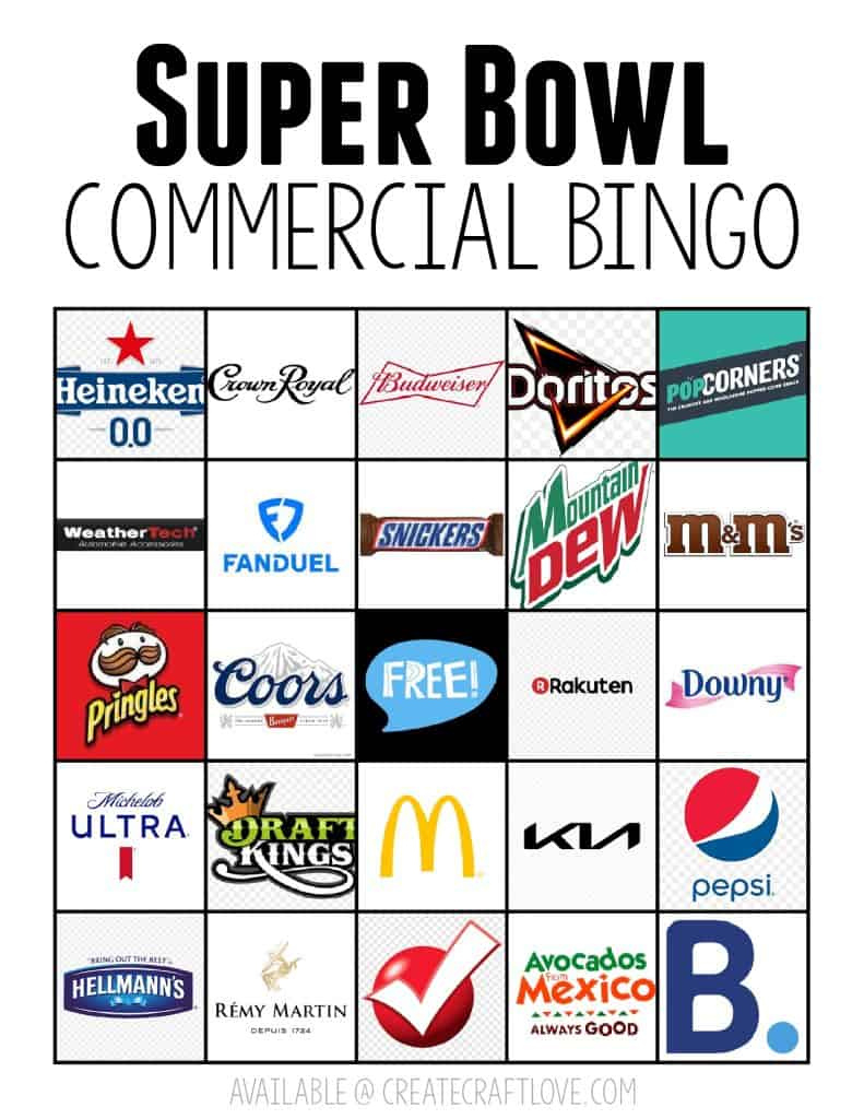 Super Bowl Commercial Bingo | Updated Annually For The Game with Super Bowl Commercial Bingo Cards