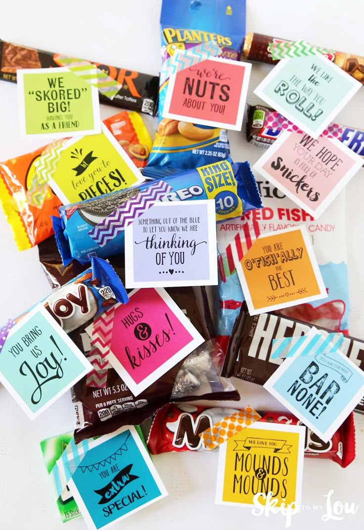 Super Sweet Care Package With Free Printable Gift Tags pertaining to Free Printable Candy Bar Sayings