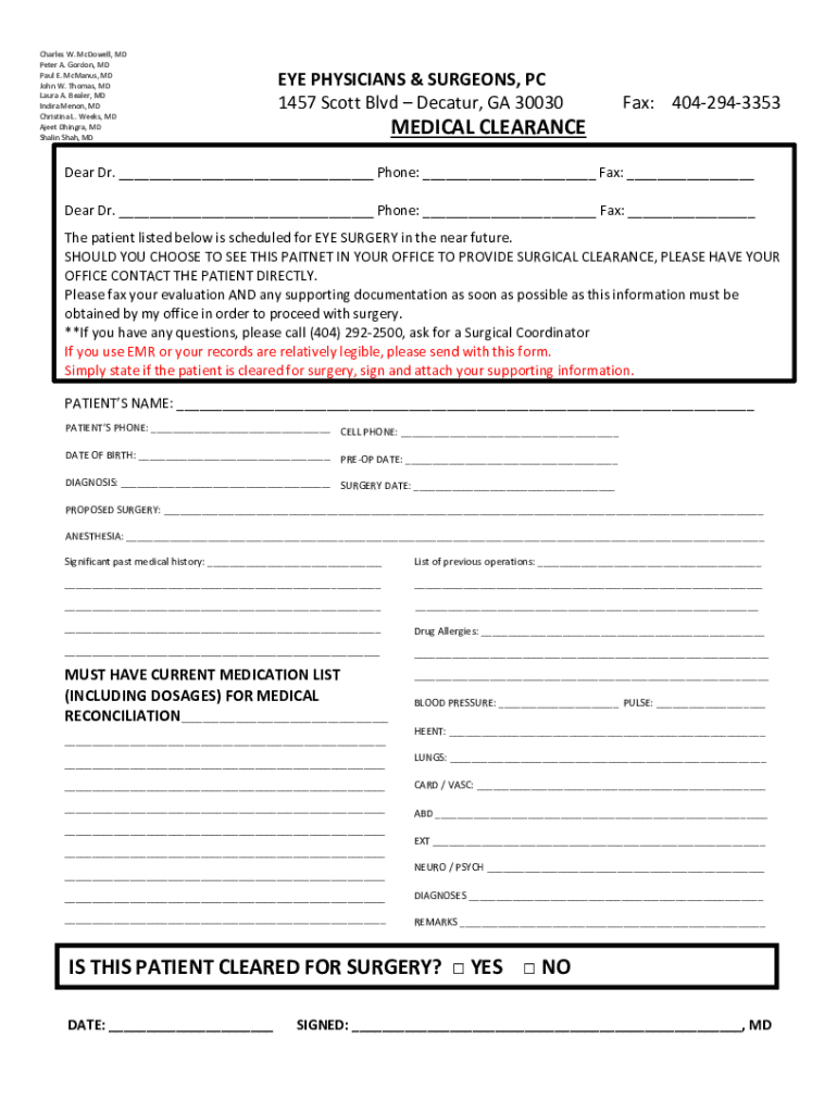 Surgical Clearance Form Pdf: Fill Out &amp;amp; Sign Online | Dochub intended for Printable Medical Clearance Form For Surgery