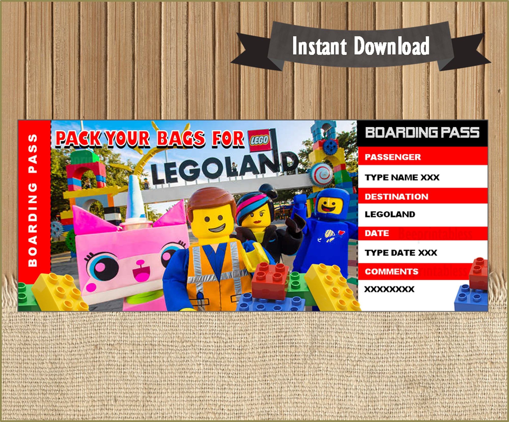 Surprise Trip Ticket Zum Land Park Theme Park Guide, Bordkarte, Orlando Ticket, Bearbeitbare Datei Personalisieren Sie Mit Adobe Reader! regarding Free Printable Legoland Ticket Template