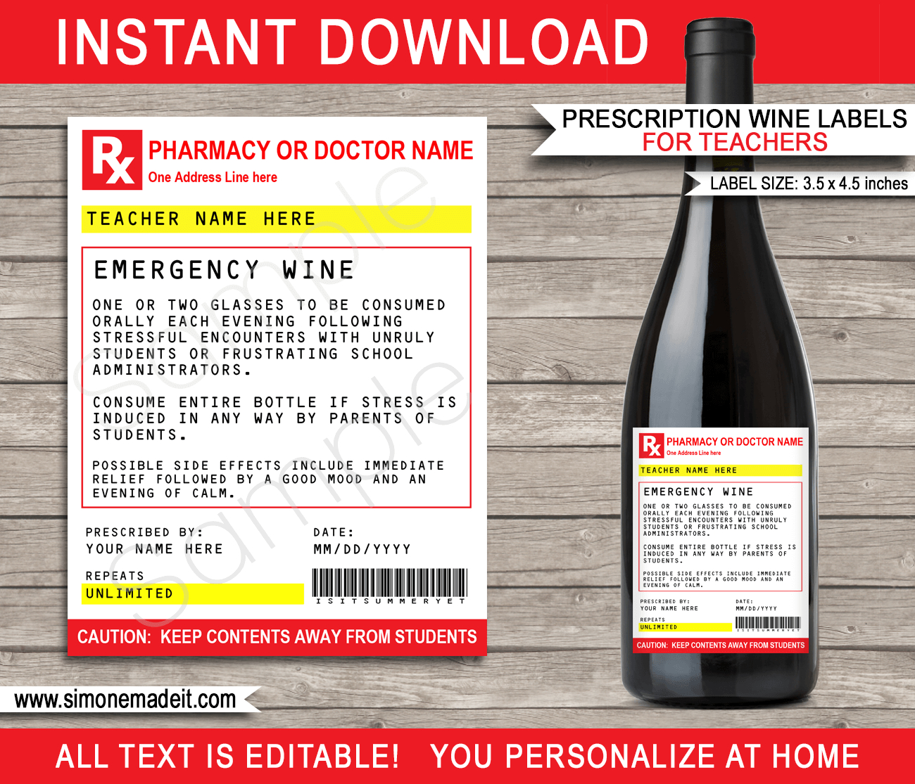 Teacher Prescription Wine Labels inside Free Printable Teacher Wine Tag