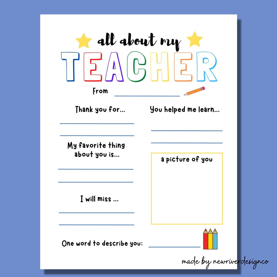 Teacher Thank You Printable, All About My Teacher, Teacher within All About My Teacher Free Printable