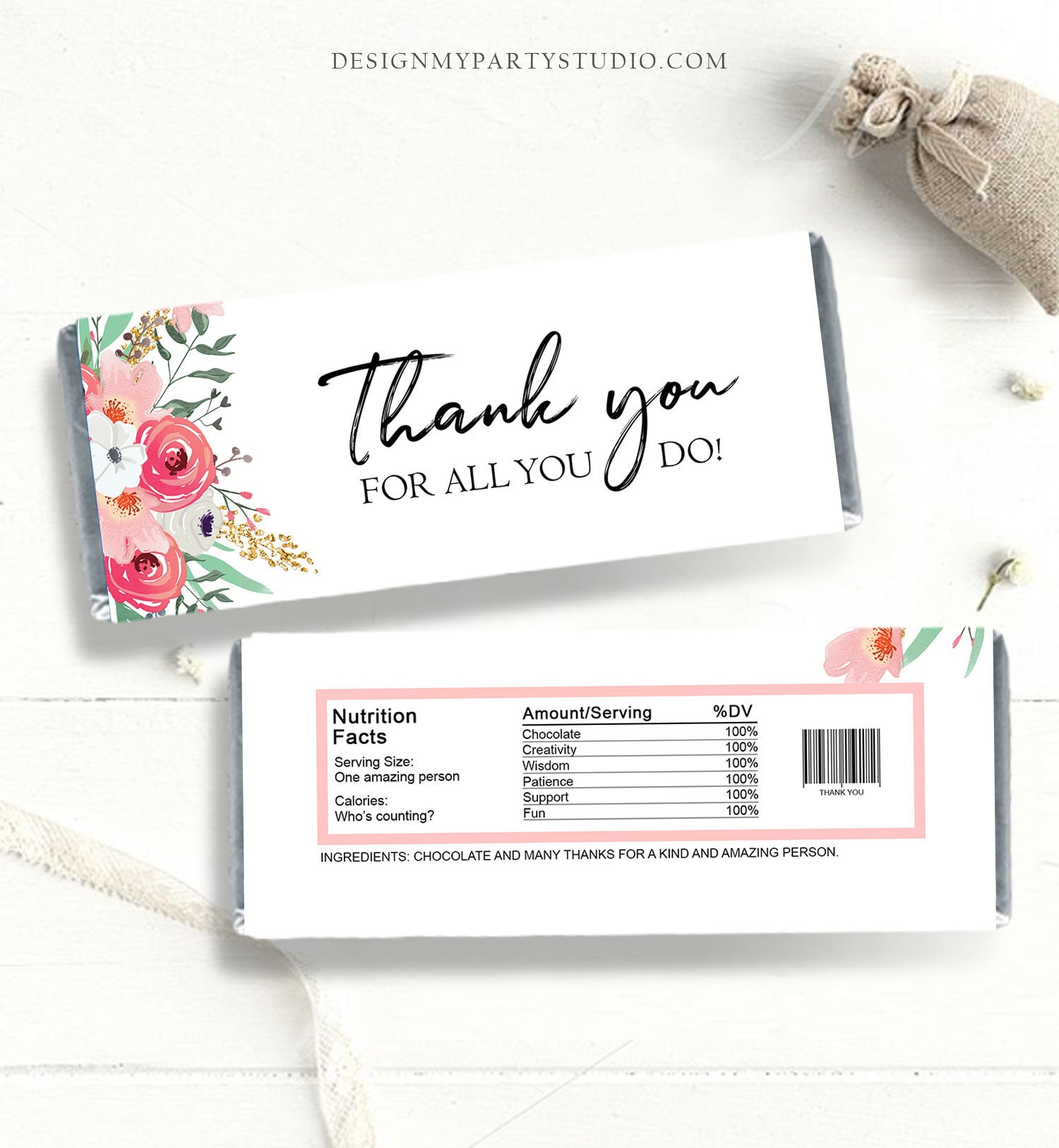 Thank You Candy Bar Wrappers Printable Employee Appreciation Gift inside Free Printable Thank You Candy Bar Wrappers