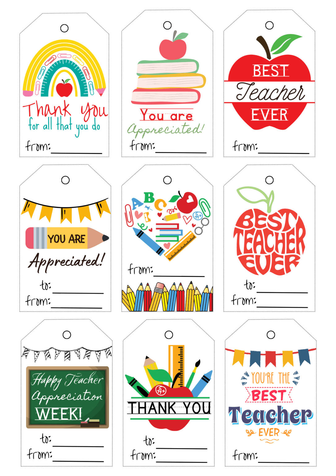 Thank You Teacher Tags Printable Free throughout Free Printable Teacher Appreciation Tags