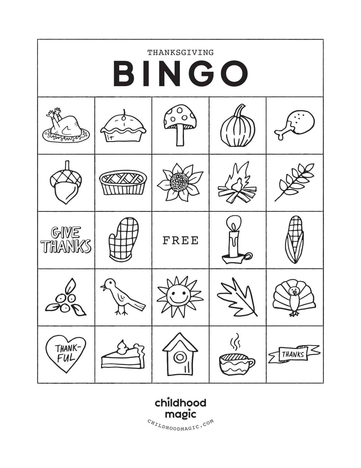 Thanksgiving Bingo - Childhood Magic pertaining to Free Thanksgiving Printable Bingo Cards